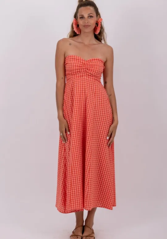 Amelie Dress Coral Gingham