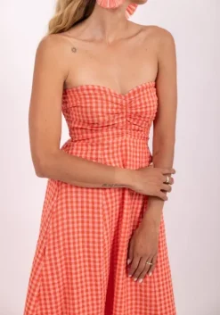Amelie Dress Coral Gingham