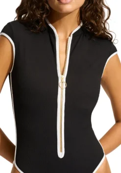 Beach Bound Zip Front Swimsuit Black