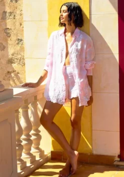 Butterfly Embroidery Shirt Pink