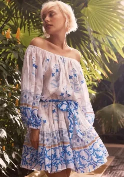 Cage Block Boho Dress Blue