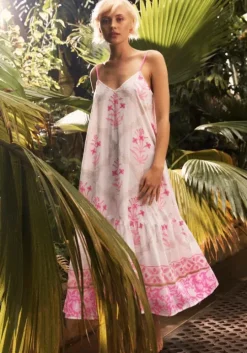 Cage Block V Neck Midi Dress Pink
