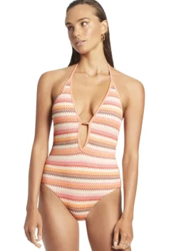 Capri Stripe V Neck Swimsuit