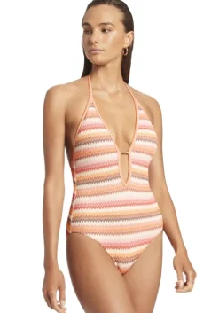 Capri Stripe V Neck Swimsuit