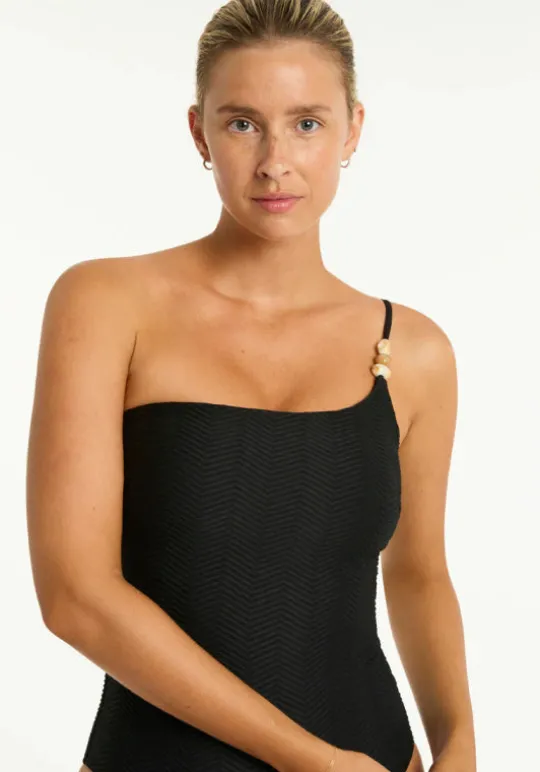 Caracus One Shoulder Swimsuit Black