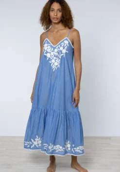 Chambray V Neck Dress Denim