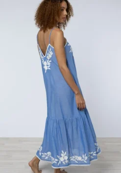 Chambray V Neck Dress Denim