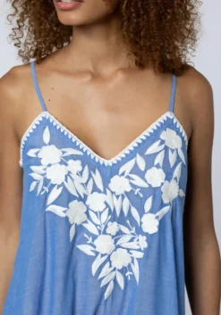 Chambray V Neck Dress Denim