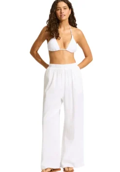 Crinkle Beach Pant White