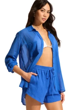 Crinkle Beach Shorts Azure
