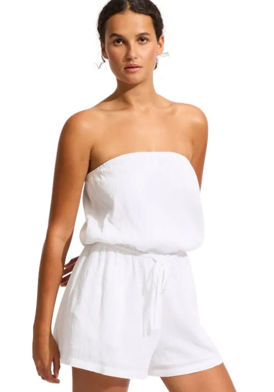 Crinkle Playsuit White