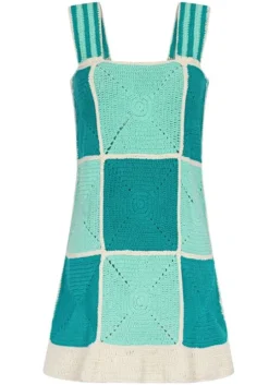 Crochet Checkered Mini Dress Blue