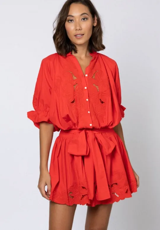Cut Out Blouson Dress Red