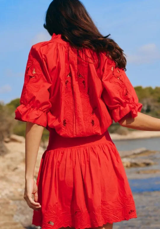Cut Out Blouson Dress Red