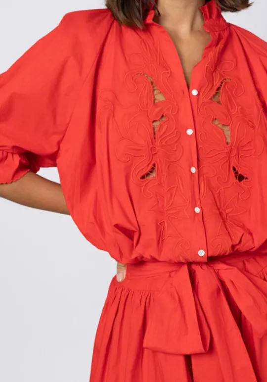 Cut Out Blouson Dress Red