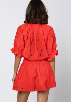 Cut Out Blouson Dress Red