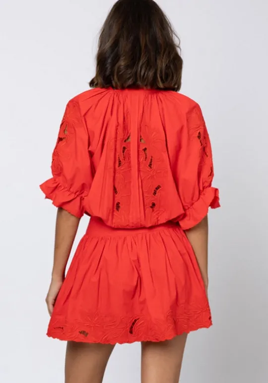 Cut Out Blouson Dress Red