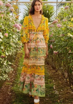 Delicate Flowers Stripes Maxi Dress