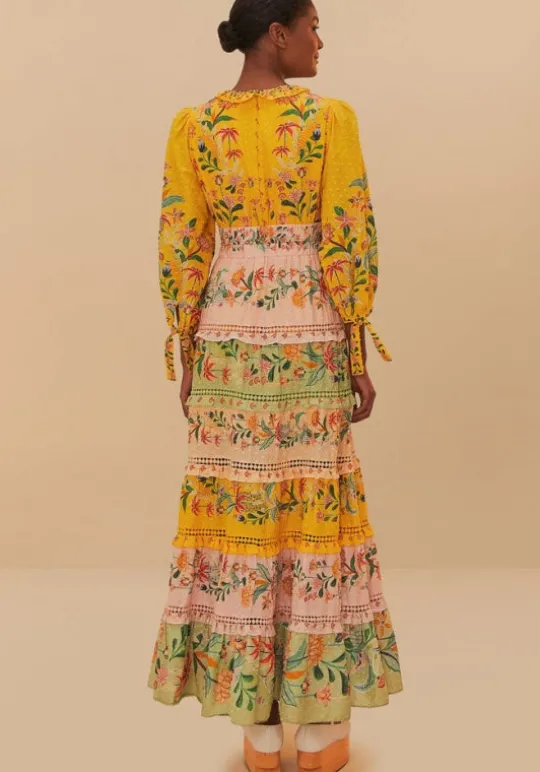 Delicate Flowers Stripes Maxi Dress