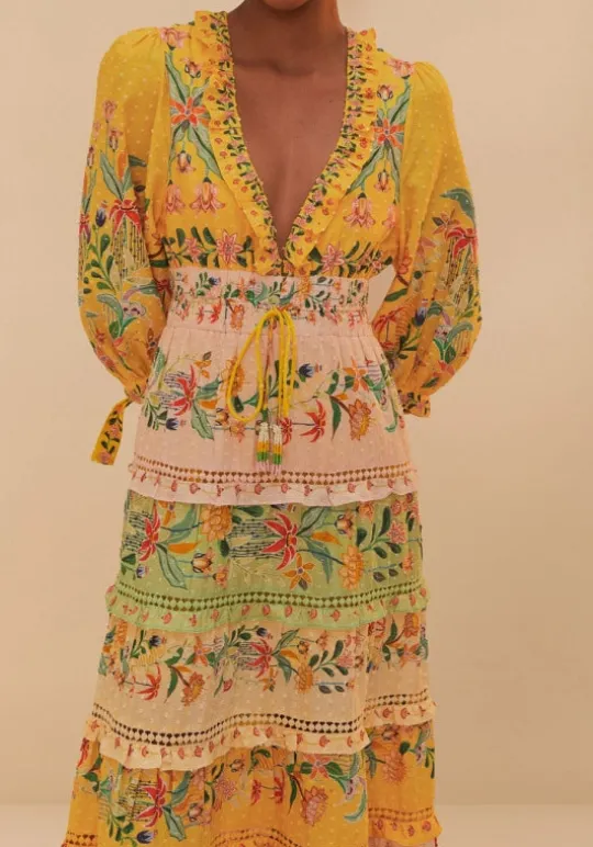Delicate Flowers Stripes Maxi Dress