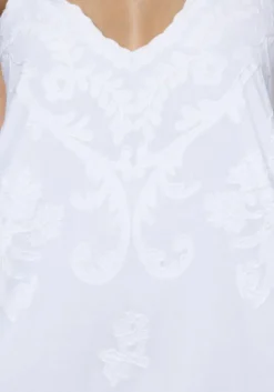Embroidered V Neck Dress White