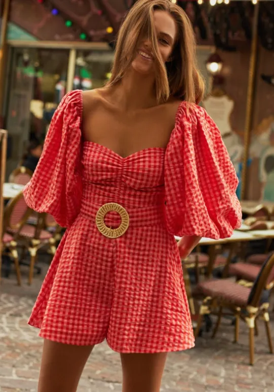 Emilia Jumpsuit Gingham Coral