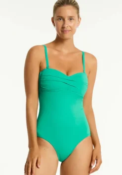 Essentials Twist Bandeau Swimsuit Evergreen