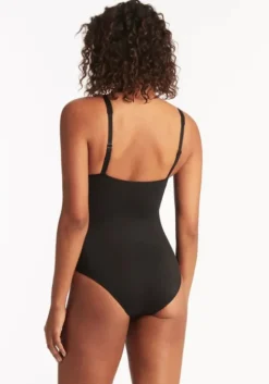 Essentials Twist Front Swimsuit Black