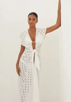Eyelet Sasha Long Cover Up Off White