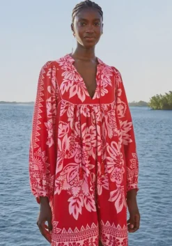 Flora Tapestry Red Long Sleeve Mini Dress
