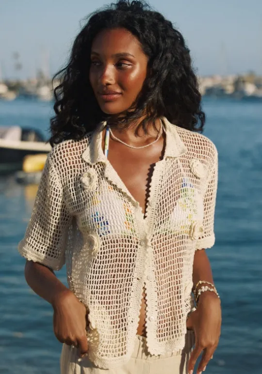 Flower Crochet Top Ivory
