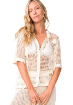 Flower Crochet Top Ivory