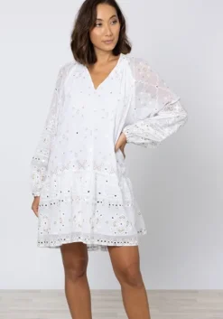 Frill Mosaic Mini Dress White