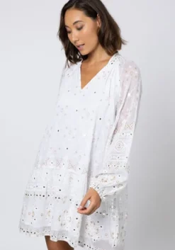 Frill Mosaic Mini Dress White