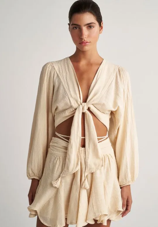 Gauze Tie Front Top Butter