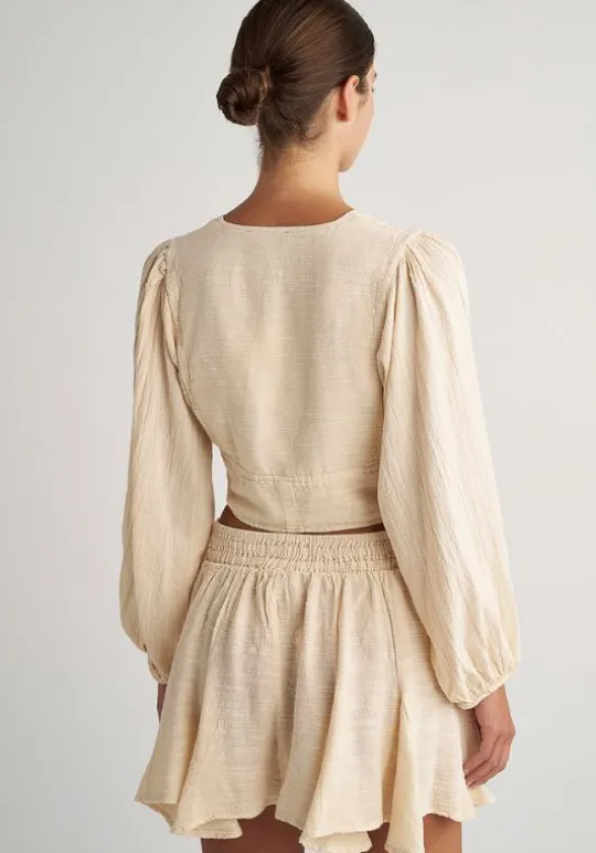 Gauze Tie Front Top Butter