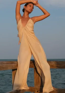 Goddess Ruched Jumpsuit Melon