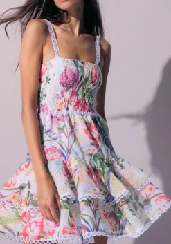 Iris Short Dress White Botanical