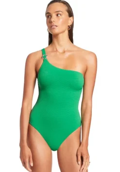 Isla One Shoulder Swimsuit Green