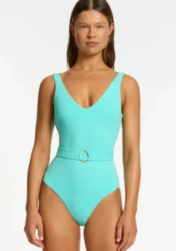 Isla Rib V Neck Belted Swimsuit Dolce