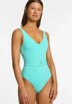 Isla Rib V Neck Belted Swimsuit Dolce