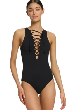 Joali Lace Up Swimsuit Black