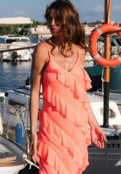 Mermaid Asymmetric Ruffle Dress Watermelon