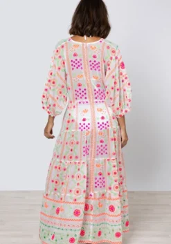 Mexican Embroidered V Neck Maxi Dress