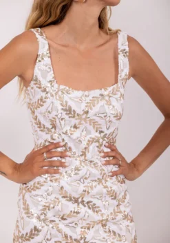 Mira Dress White Gold Feuillage