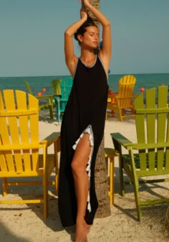 Monochrome Tassel Slit Dress