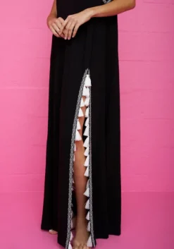 Monochrome Tassel Slit Dress
