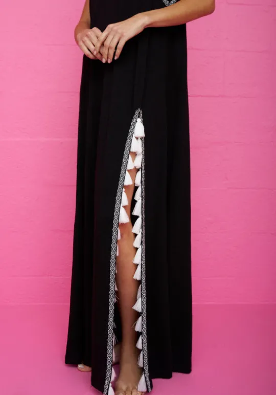 Monochrome Tassel Slit Dress