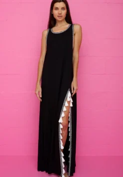 Monochrome Tassel Slit Dress