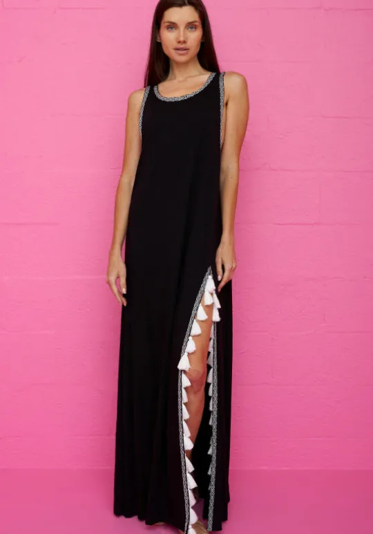 Monochrome Tassel Slit Dress